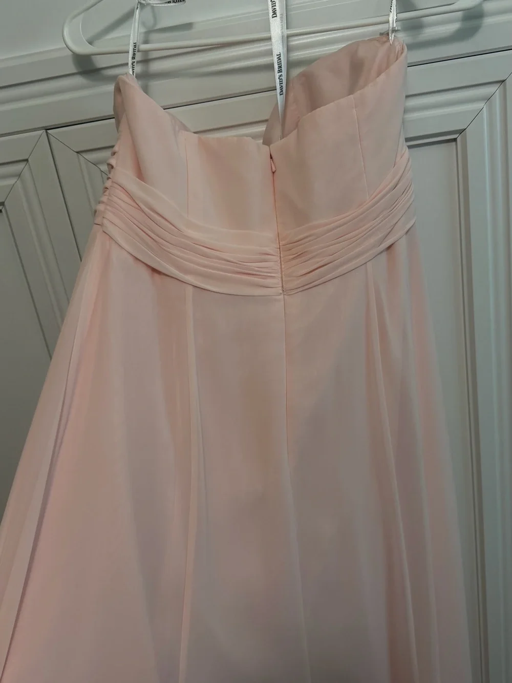 David's Bridal Soft Pink Chiffon Maxi Gown